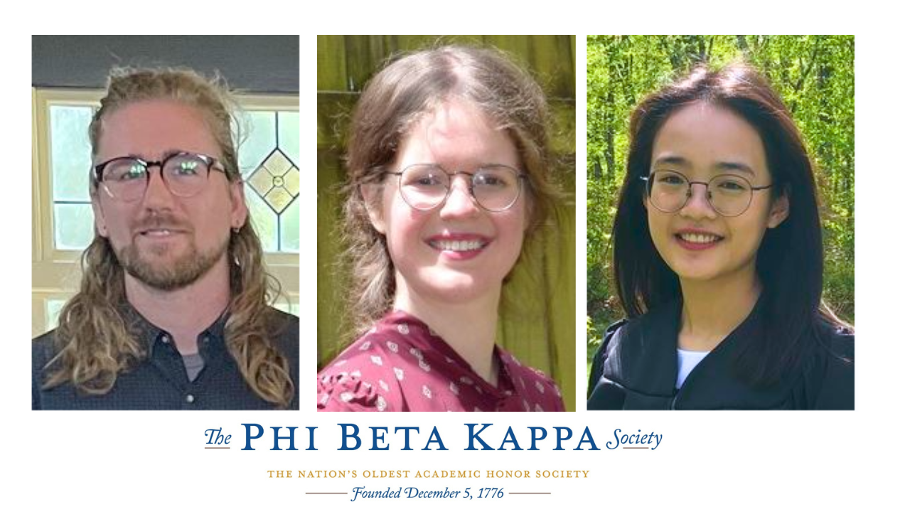 Headshots of the three winners of the grad award with a PBK banner