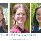 Headshots of the three winners of the grad award with a PBK banner